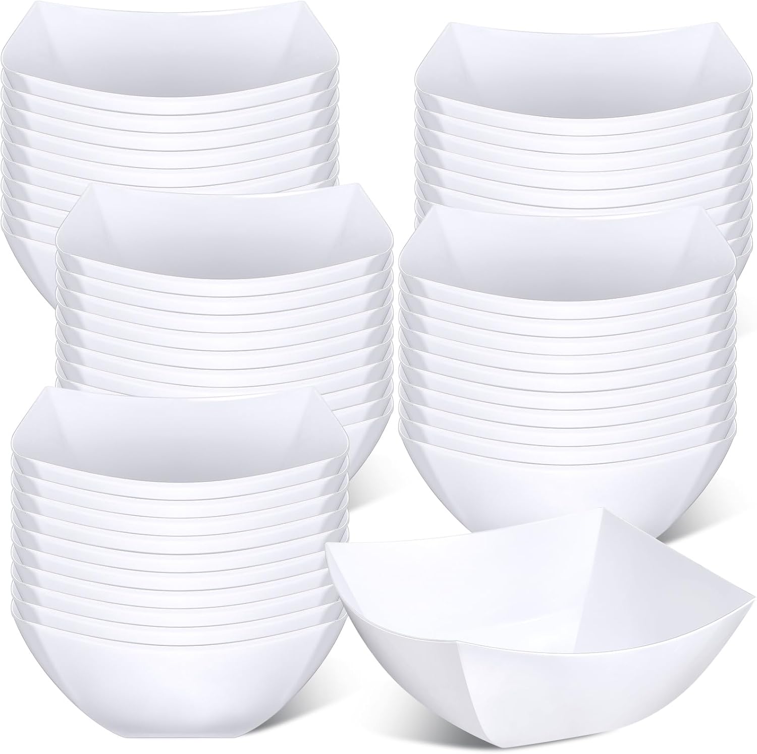 Tanlade 50 Pcs Square Plastic Serving Bowls Disposable Snack Salad Bowl Small Party Candy Bar Containers Taco Bar Serving Dishes for Buffet Chips Fruit(White,16 oz) White 16 oz
