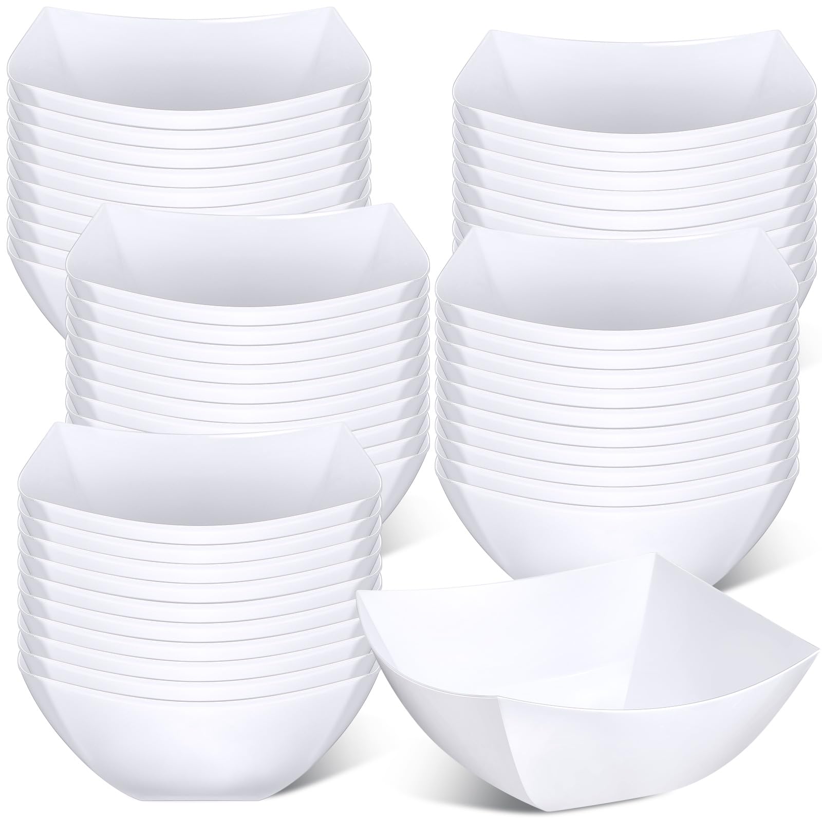 Tanlade 50 Pcs Square Plastic Serving Bowls Disposable Snack Salad Bowl Small Party Bowls Candy Bar Containers Taco Bar Serving Dishes for Buffet Chips Fruit (White,16 oz)