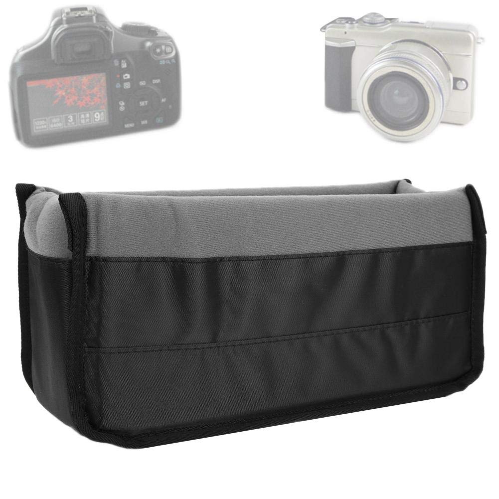 Borsa con inserto per fotocamera,divisorio imbottito morbido regolabile Protezione addensata antiurto Impermeabile Fotografia Borsa per il trasporto Custodia con gancio/Anello per fotocamera (Grigio)