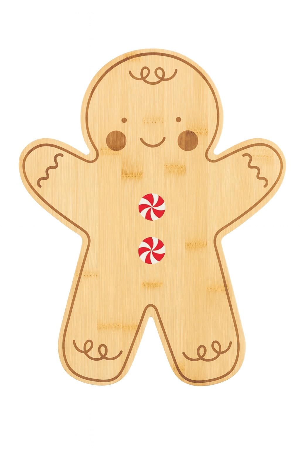 eBoutik - Christmas Gingerbread Man Bamboo Serving Board – Festive Holiday Cookie, Cheese & Charcuterie Platter – Durable Bamboo Xmas Kitchen Decor for Entertaining & Parties
