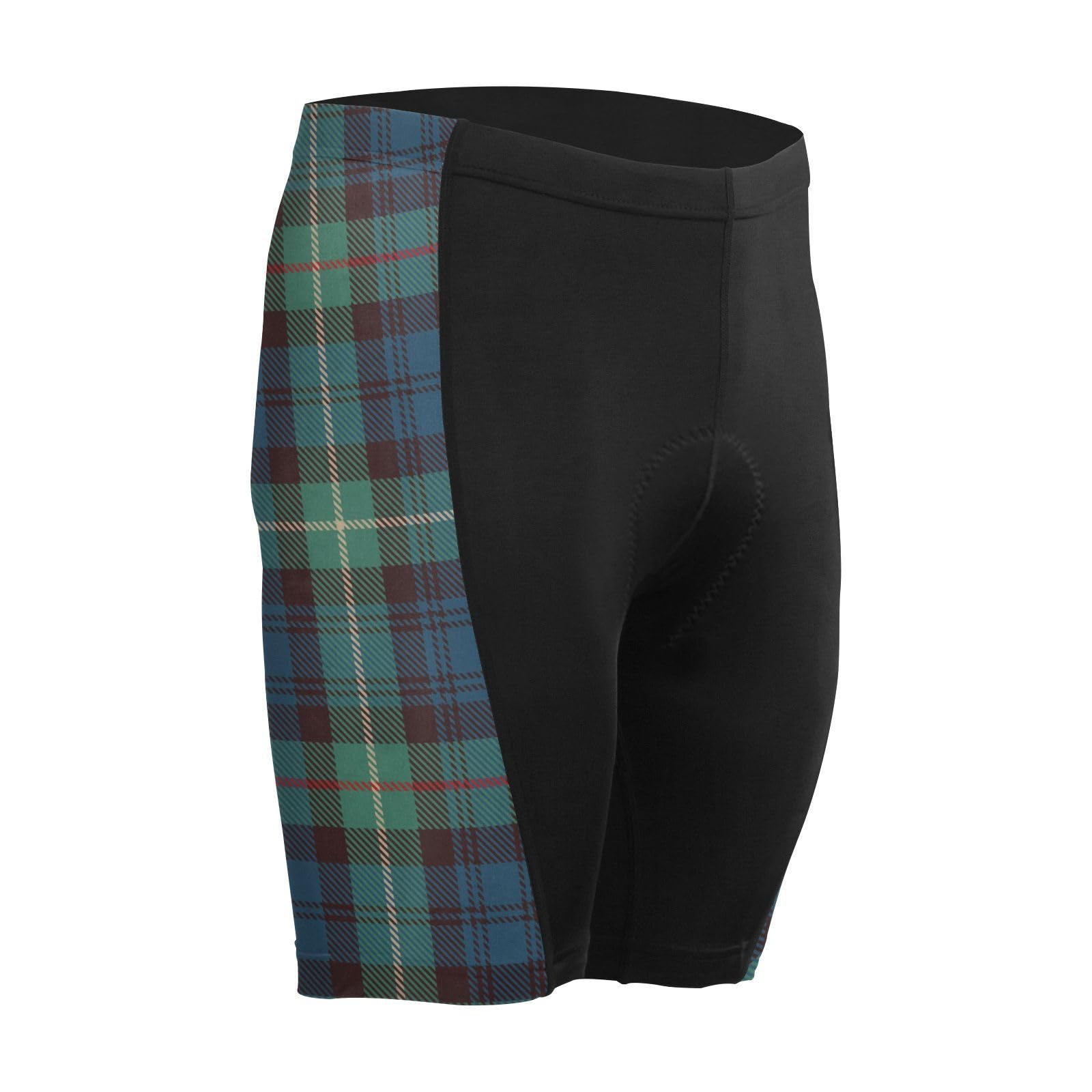 Men's Padded Bicycle Short, Cycling Shorts, Breathable, Moisture-Absorbent and Sweat-Wicking Scotland Plaid Blue Green