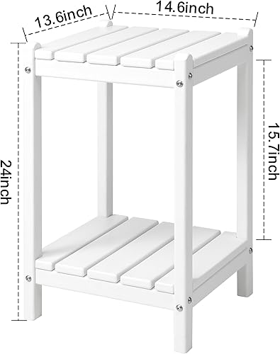 Miniatura 78 de LZRS Mesa auxiliar para exteriores, mesa auxiliar ovalada Adirondack doble con almacenamiento de 2 niveles, mesas auxiliares de HDPE para patio