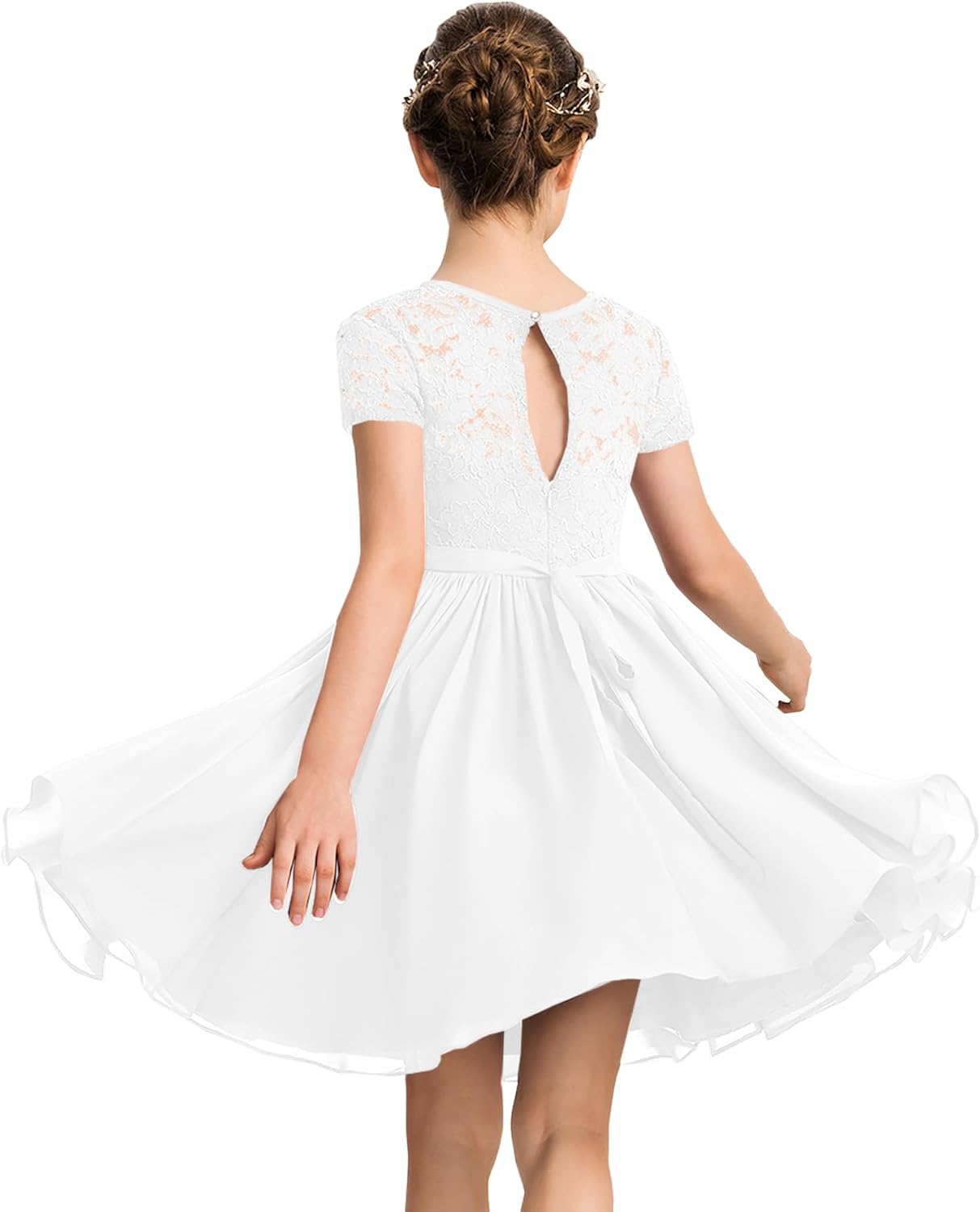 YOVION Flower Girls Dress Crew Neck Elegant Lace A-Line Formal Wedding Party Dresses for 6-12 Years