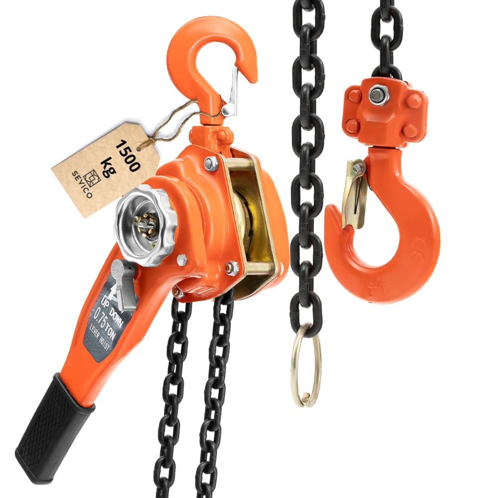 Ratschenzug 1500 kg – Kettenzug Hebezug Flaschenzug 1,5t mit 2,8 m Kette, Handkettenzug mit Haken, Hebezeug für Werkstatt & Industrie