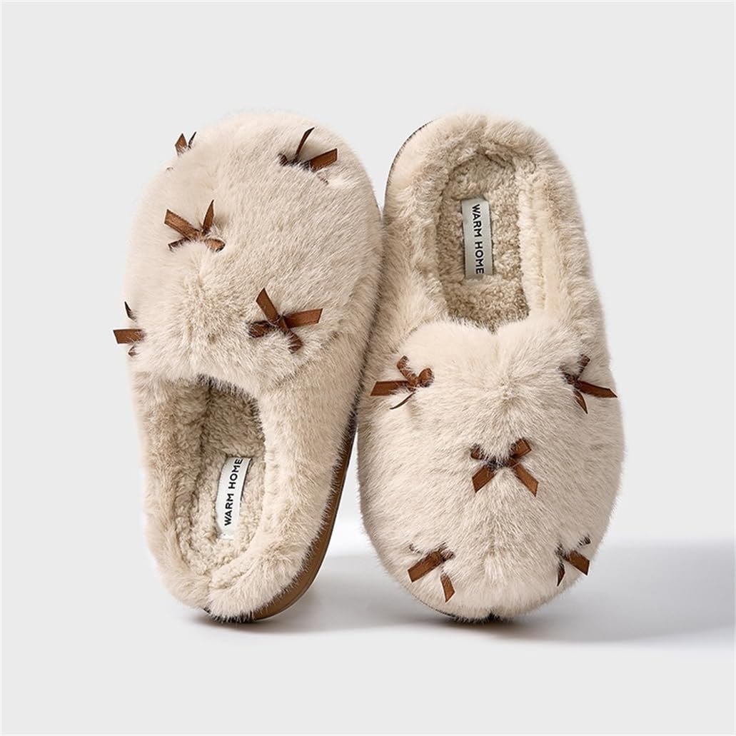 ELONEL Bowknot comfortable memory foam cute plush warm indoor home winter slippers - Image 2