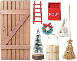 Odoria 8Pcs Christmas Miniature Dollhouse Accessories Elf Fairy Doors Decoration