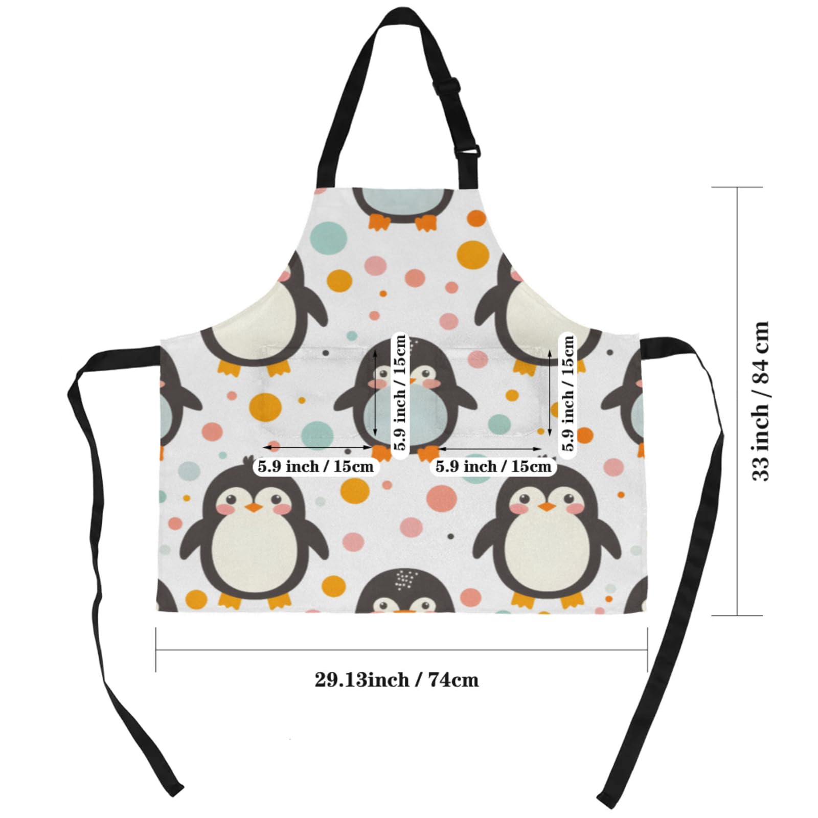 Aglebo Penguin Colored Dots Chef Apron with Pockets Adjustable Shoulder Strap Waterproof Cooking Apron for Kitchen Baking Gardening Pottery Painting
