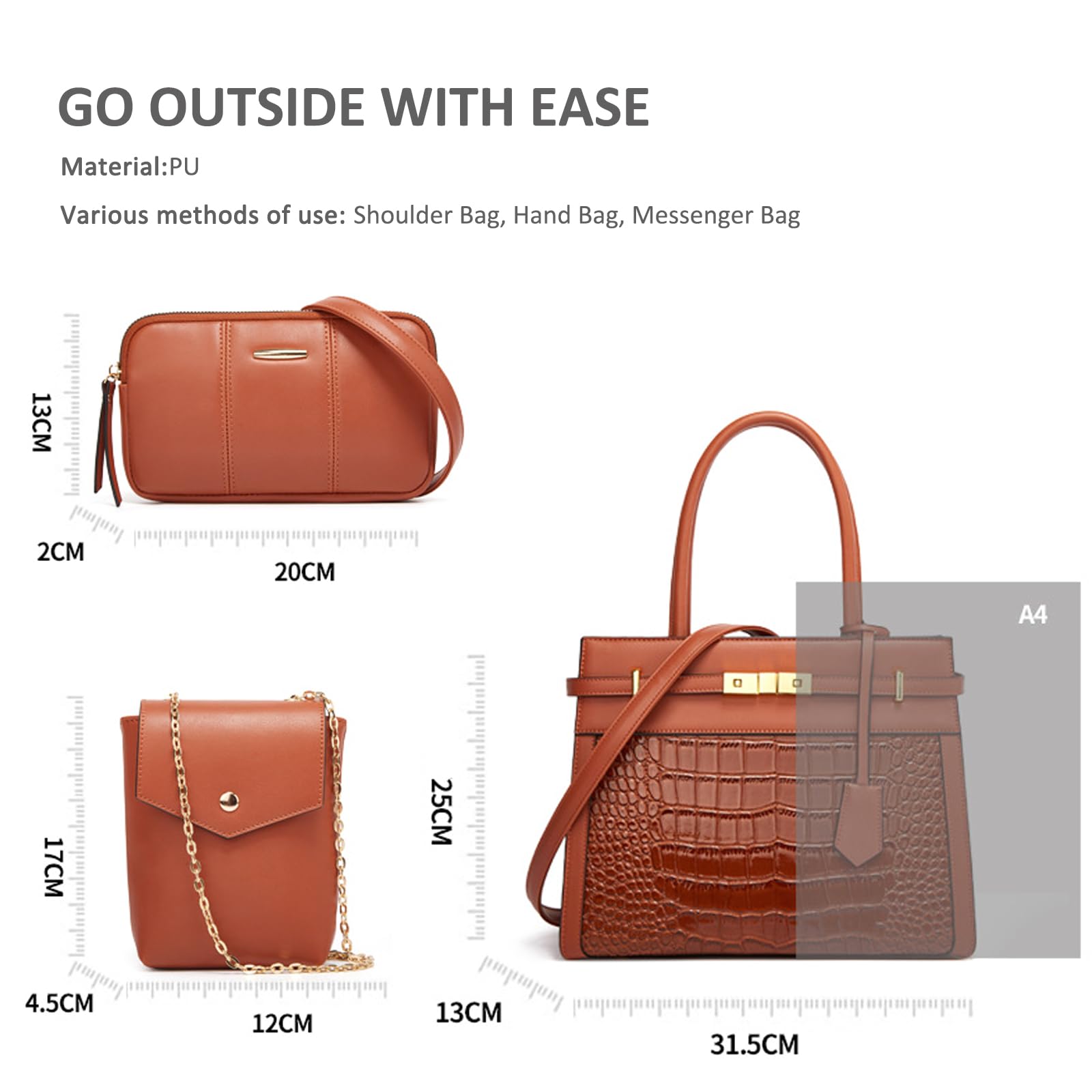 NICOLE & DORIS Bolsos Grande Mujer Bolso de Mano Cocodrilo Bolso Mujer 3 Piezas Bolso Bandolera Bolsos Shopper Totes Bolso de Hombro para Viajes Compras Trabajo Negro