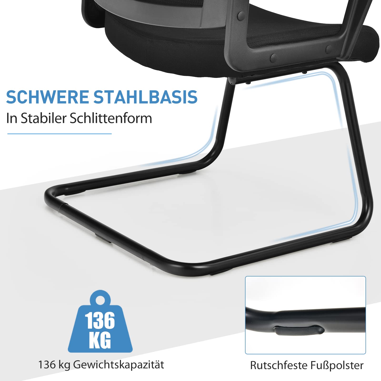COSTWAY Freischwinger Stuhl, Schwingstuhl mit Armlehne, Konferenzstuhl, Bürostuhl, Computerstuhl bis 136kg belastbar, Besucherstuhl für Büro, Konferenzraum, Arbeitszimmer