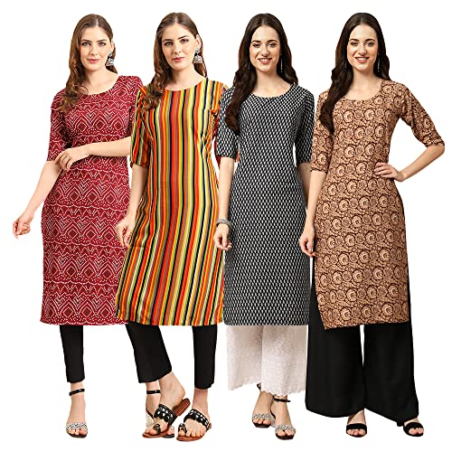 Image of Pinkmint Women's Crepe Digital Print Straight Kurta [Pack of 4]