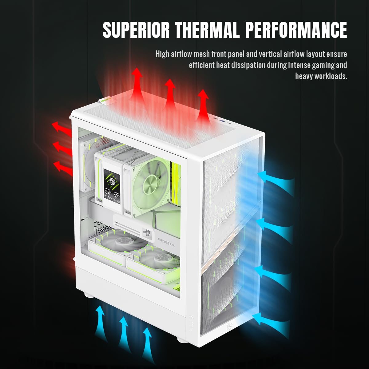 GAMEMAX AERIS 330 MW MATX - Alloggiamento da gioco a forma di leone artiglio, 4 ventole ARGB, rete ad alto throughput, supporto M-ATX, GPU da 330 mm, radiatori da 240/360 mm, USB-C, multi memoria