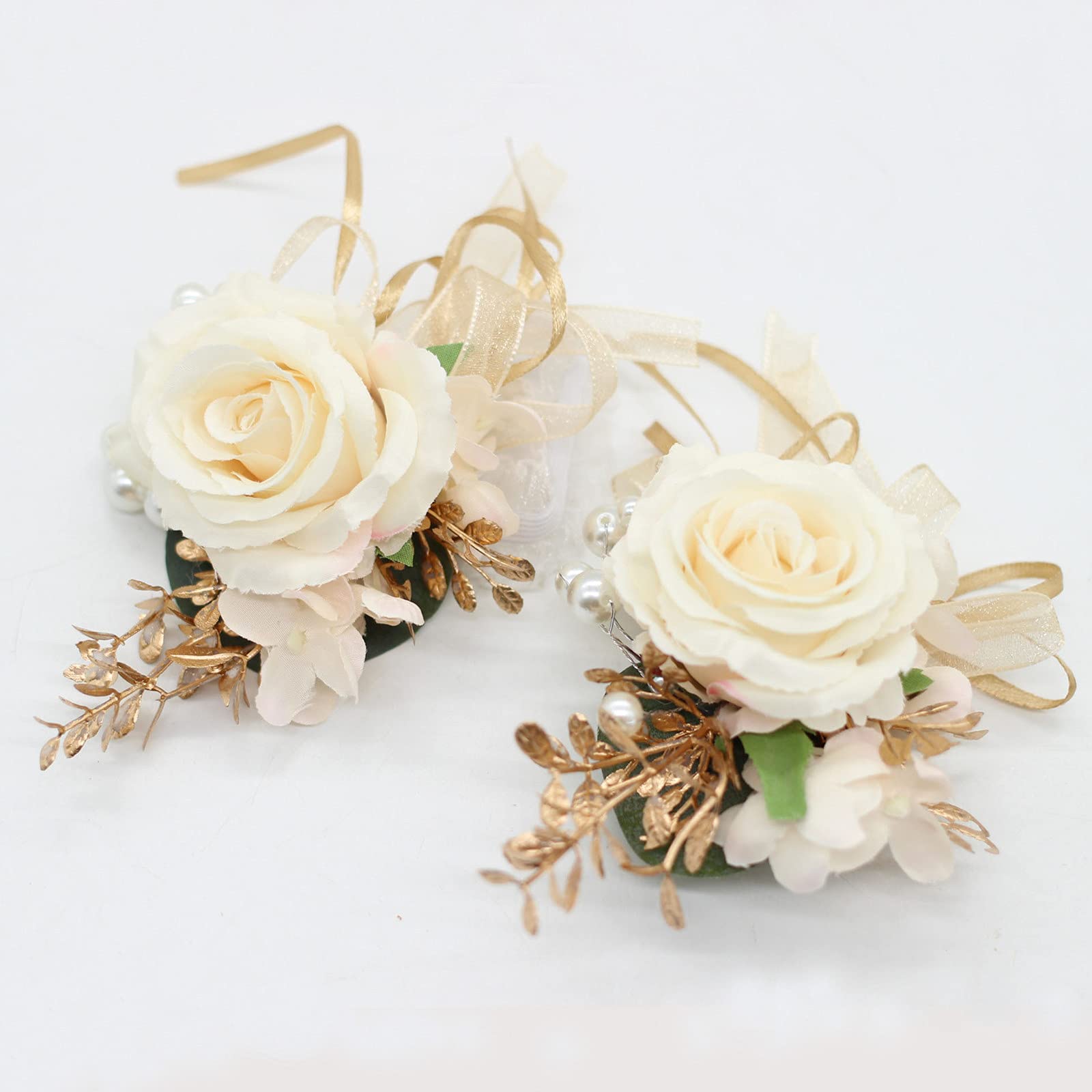 Corsage and Boutonniere Różowa sztuczna piwonia na nadgarstek i pan młody zestaw ręcznie robiony Boutonniere dla mężczyzn dekoracje ślubne (szampan kremowy złoty)
