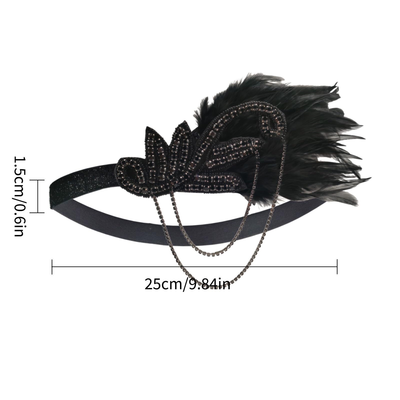 HPMAISON 1920s Flapper Headband Feather headband Black Feather Headpiece Roaring 20s Costumes Gatsby Headpiece for Women Rhinestone Beaded Tassel Vintage Fascinator Themed Party Halloween Costume - Image 2