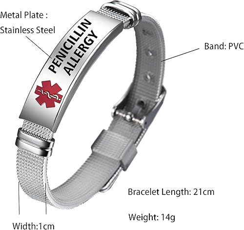 Miniatura 8 de Pulsera de emergencia roja con identificación de alerta médica para mujeres, hombres, primeros auxilios, personas mayores, alarma de salud, placa de