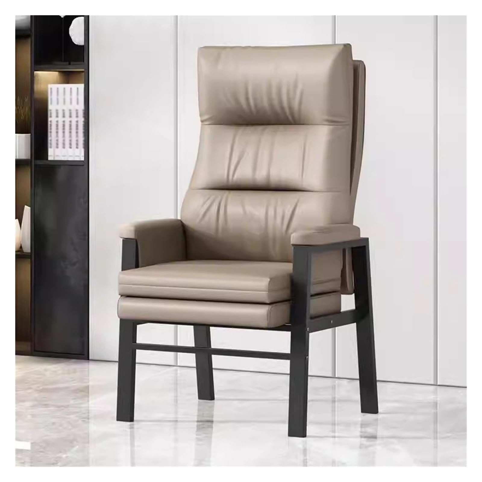 Silla ergonómica de oficina con soporte lumbar y cuero moderno