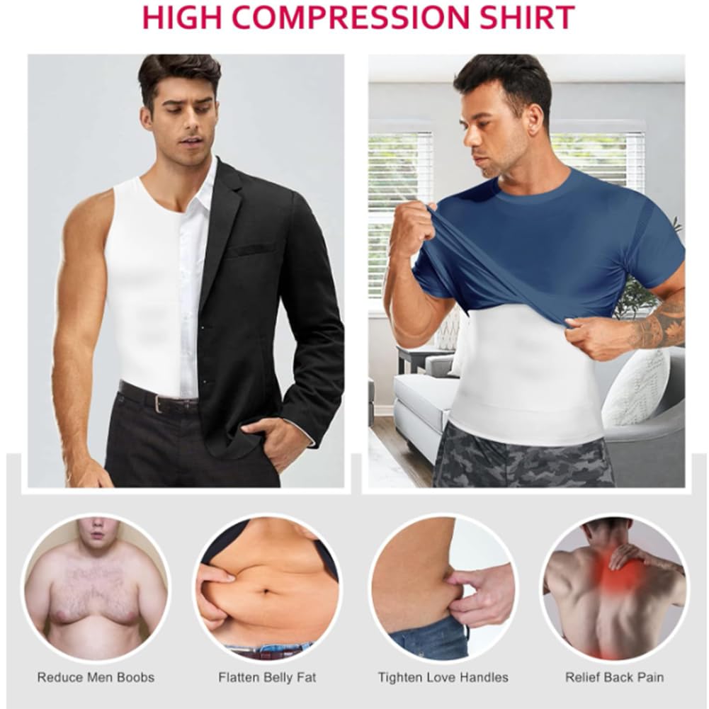 Herren Kompressionsshirt Shapewear Abnehmen Body Shaper Weste Gewichtsverlust Tanktops(Weiß-Mittel