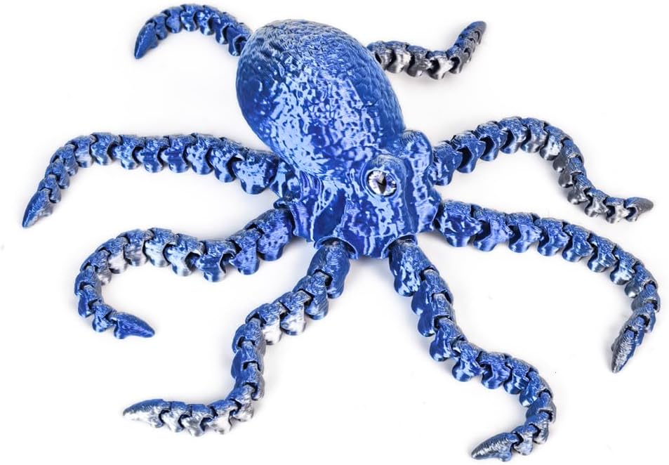 3D Printed Octopus,3D Printed Animals Fidget Toys, Decor for Stress Relief,Desk Fidget Spinner Toys (Silvery Blue)