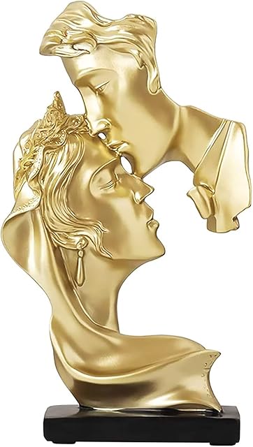 Jmiao Statue Creative Simple Kiss Sculpture Abstract Art Couple Sculpture Home Furnishing Resin Statue Decoration Romantic Statue Used for Wedding, Gift Desktop Decoration Ornament(Gold)