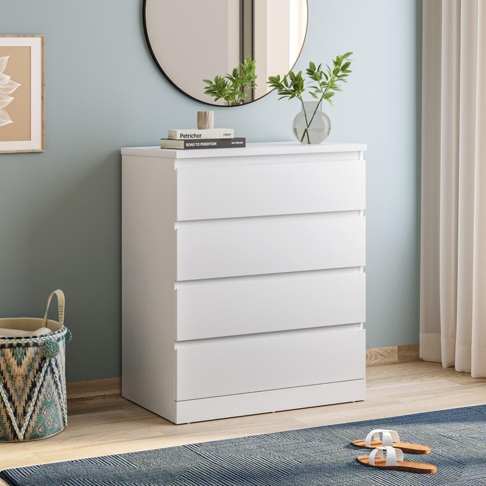 Wakefit Engineered Wood Chest of Drawer | 1 Year Warranty | 4 Drawer Storage Organizer for Bed & Living Room | Centaur - Frosty White