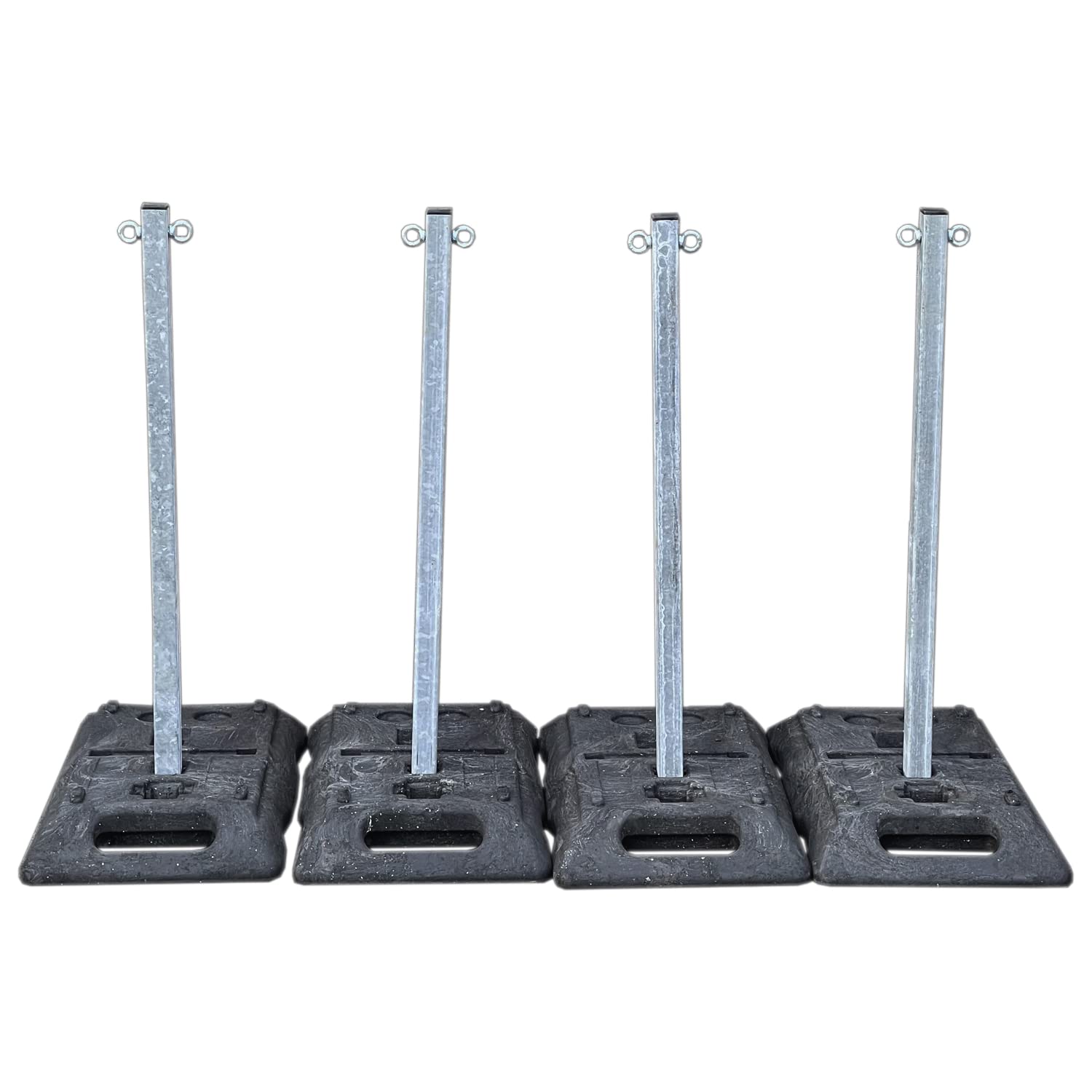 UvV Profi X40 Kettenpfosten Stahl 40 kg Set 4 x 1m x 40/40 Stahlpfosten + 15 kg schwere Fußplatte + 12,5m Absperrkette (Set B 4 Pfosten verzinkt)