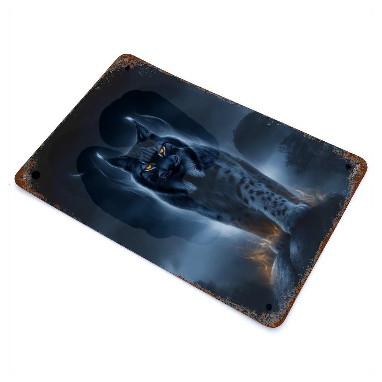 Ember Lynx – Silent Flame of The Shadow Realm Rusty Metal Tin Sign 11.8"x7.9", Industrial Home Decor for Garage, Pub Or Kitchen