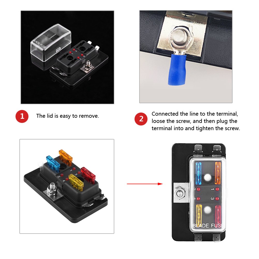 pour block Support de Porte-fusible DC 32V 4 Voies Avec Kit de Voyants LED pour Trike Marine Marine