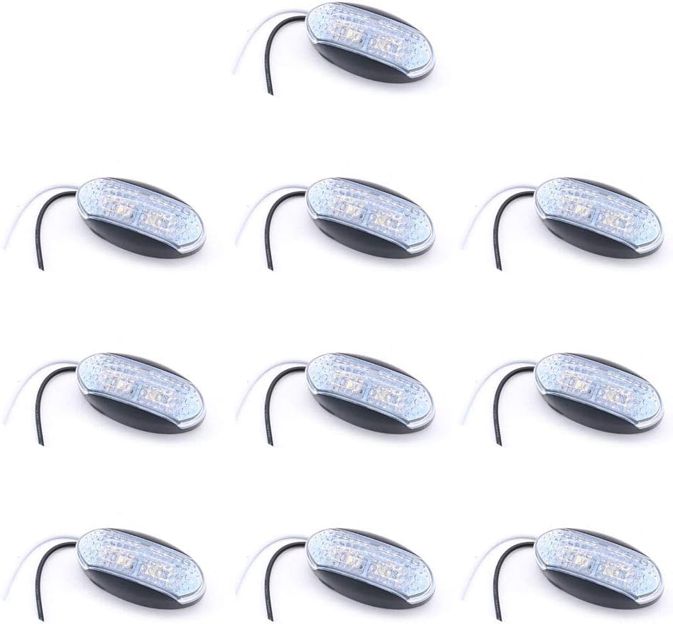 Set of 10 NUZAMAS Side Marker LED Lights, 12V/24V, IP68 Waterproof, 4X LED, Position Indicator, Front Rear LED Lights, Cool White, Suit for Trucks, Boats, Trailers, Vans, Caravans, RVs, Cars