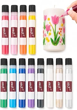 VVF 12-Color Candle Paint Set, 3D Candle Wax Pen with Glitter Silver & Gold