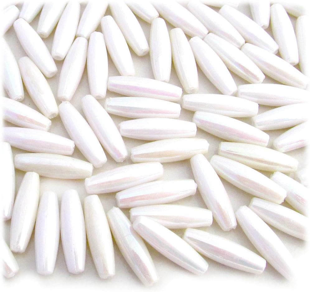 100pc Plastic Opaque Spaghetti Beads 20mm White AB Beads