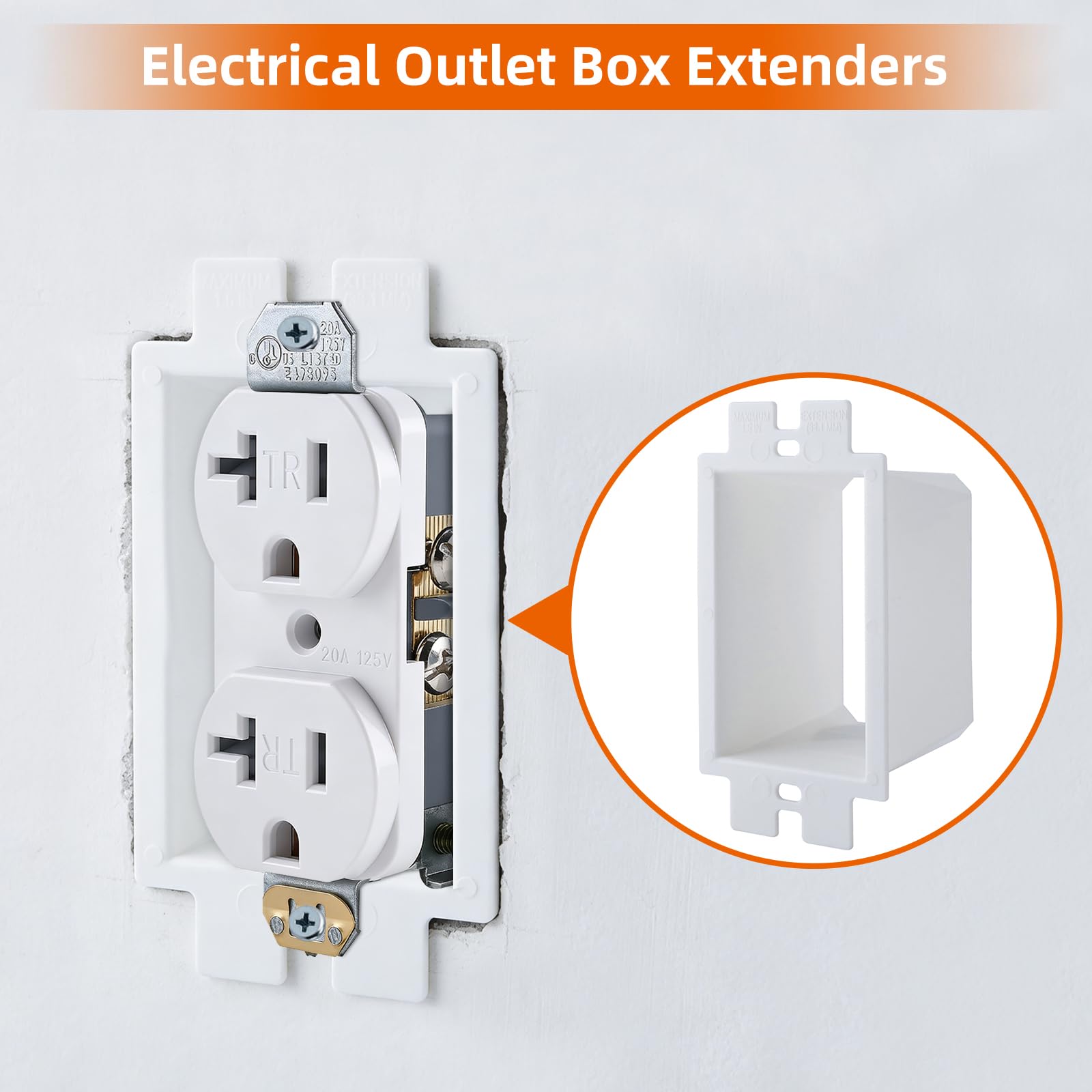Extensor de caja de toma de corriente eléctrica no metálica de 1 banda, extiende cajas eléctricas para interruptores de alimentación, receptáculos GFCI, certificación ETL (BE1, paquete de 50)