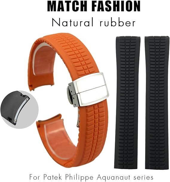 for Patek Philippe Aquanaut 5968G-001 Metal Pins Watch Belt 21mm Rubber Watchband (Color : Brown, Size : Silver Buckle)