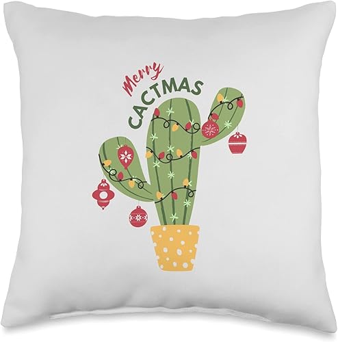 jovy fits Merry Cactmas  Divertido cactus feo de Navidad  Almohada de regalo novedosa, 16 x 16 pulgadas, multicolor