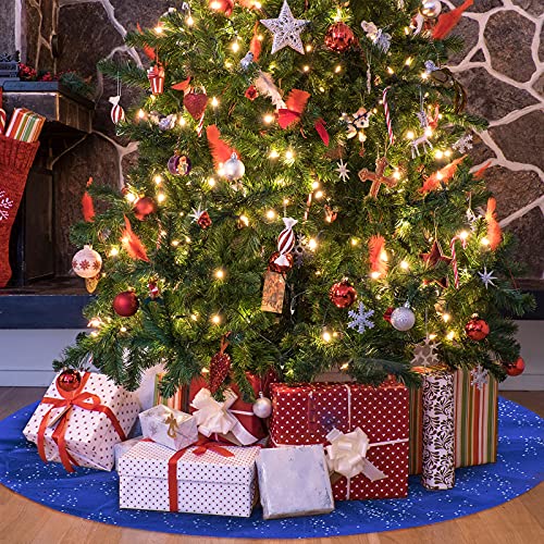 Christmas Tree Skirt Ruffle Glitter Shiny Xmas Tree Tulle Skirt Sequin Double Layers Xmas Trees Round Mat For Christmas Valentine's Day Party Decoration Indoor Outdoor (Deep Blue, 48 Inch) #TOP3