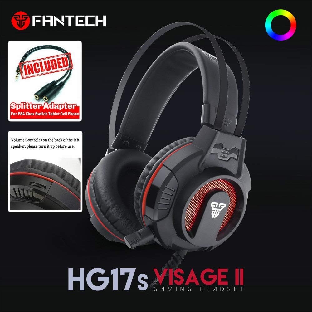 FANTECH P51SE Gaming Keyboard and Mouse, Gaming Headset and Headphone Stand, Gaming Mouse Pad Combo - Wired RGB Rainbow Backlit PC Gamers Basic 5 in 1 Gaming Set - Black