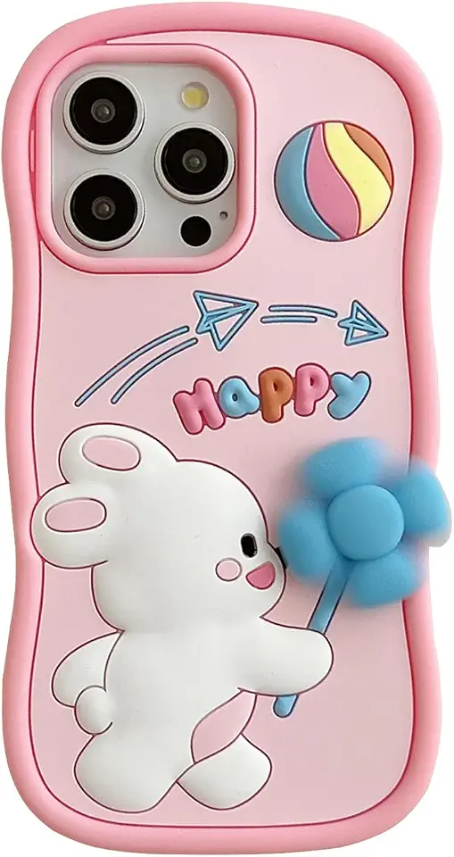 Case for iPhone 12/12 Pro,3D Kawaii Phone Case Cute Cartoon Windmill Rabbit Soft Silicone Funny Protective Gel Cover Women Girls for iPhone 12/12 Pro