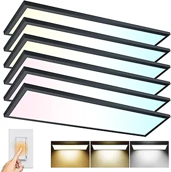 AIKVSXER 6PACK 1x4 LED Flat Panel Light Surface Mount LED Ceiling Light, 5500LM 50W TRIAC 10-100% Dimmable, 3000/4000/5000k AC120V Kitchen Lights Ceiling Flush Mount for Garage/Basement Black