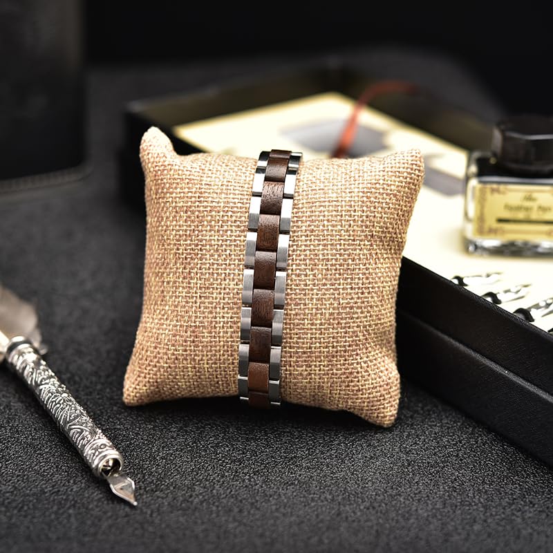 Herren Edelstahl Armband mit Edlen Holz Elementen Inklusive Geschenkbox und Werkzeug für die Größenanpassung 20 cm Länge, Massive und Stabile Ausführung