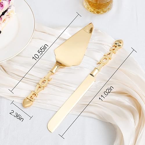 Miniatura 6 de Juego de cuchillo y servidor para boda, juego de corte de pastel dorado, elegante juego de cortadores de cuchillos para tartas, servidores de