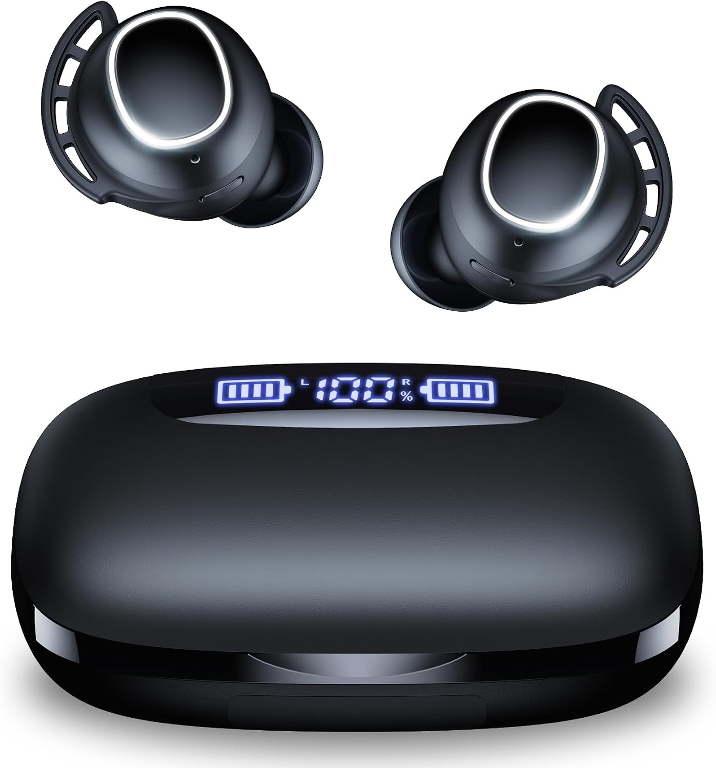 Bluetooth Headphones Wireless Earbuds 120H Playtime Ear Buds IPX7 Waterproof Earphones Digital Power Display Headsets with Charging Case and Mic for Sports Fitness Laptop TV Computer Cell Phone Games
