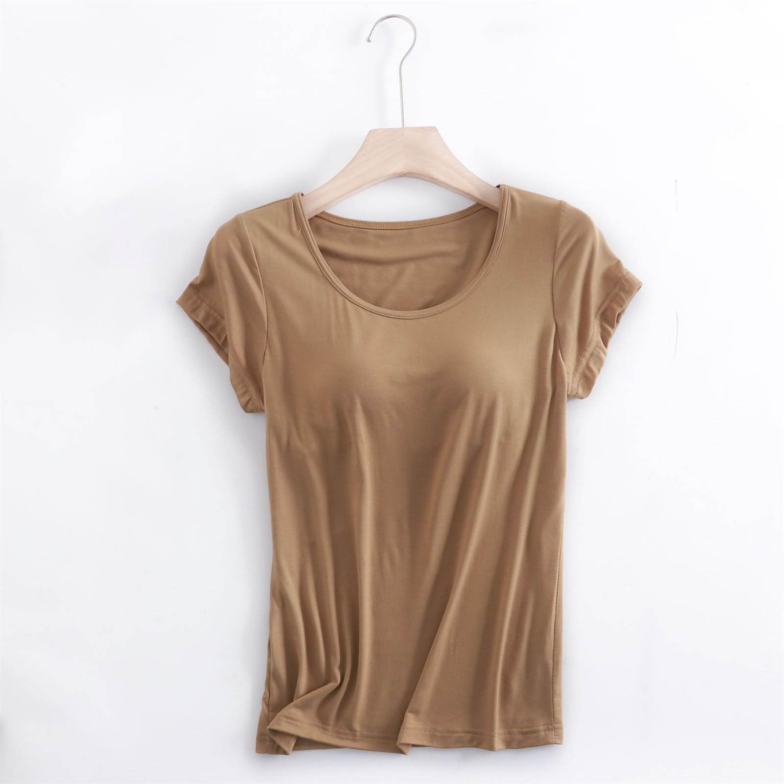 Camiseta con sujetador integrado de manga corta para mujer tallas grandes algodón transpirable