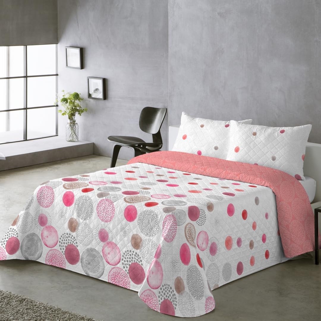 BOHEME Colcha Estampada Reversible Rocio Coral Cama 180 cm - 270x270 cm