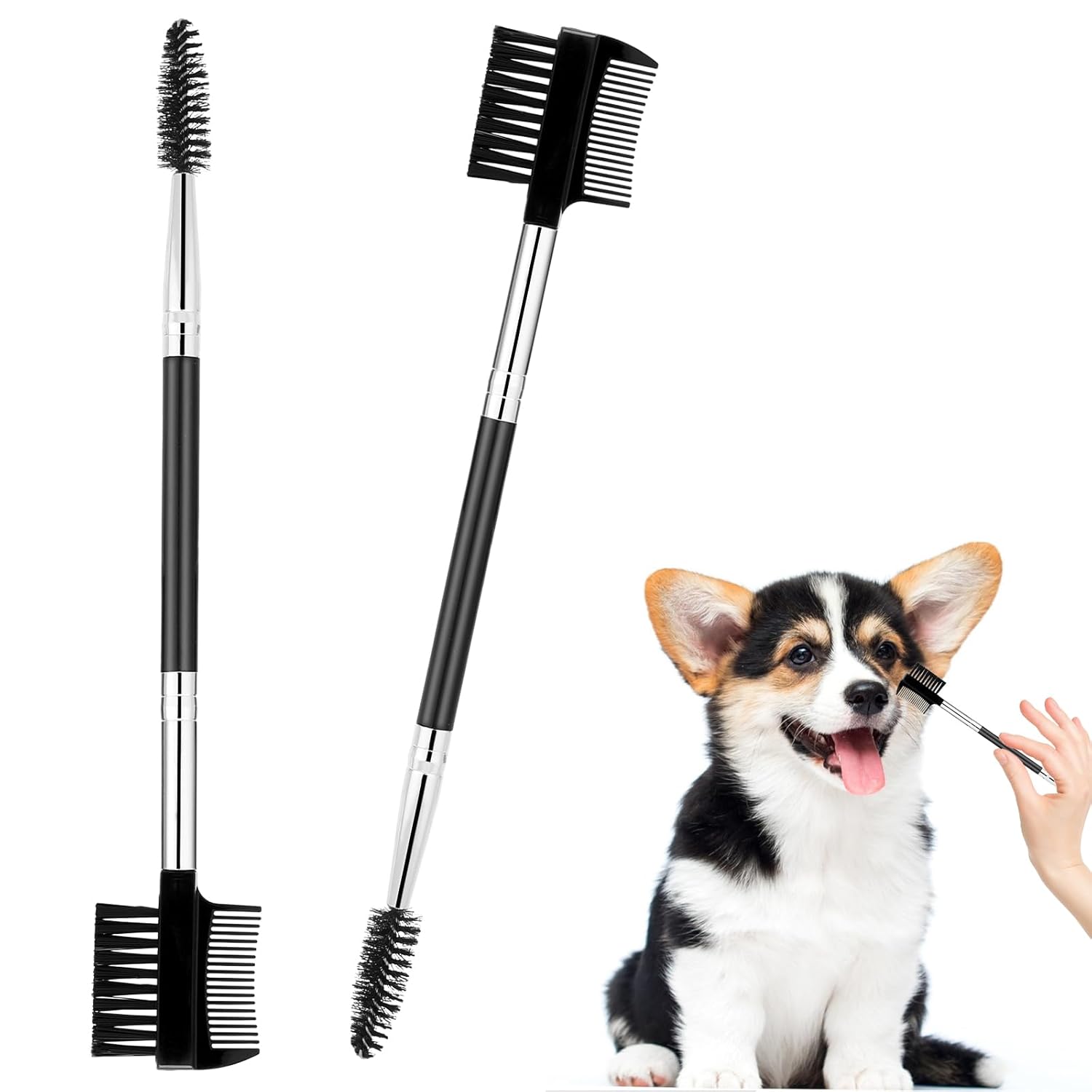2 Pcs Black Pet Tear Comb Tear Stain Remover, Dog Eye Comb Tear Stain Remover Comb, Double Head Facial Brush and Tear Stain Removal Tool for Small Dogs, Cats