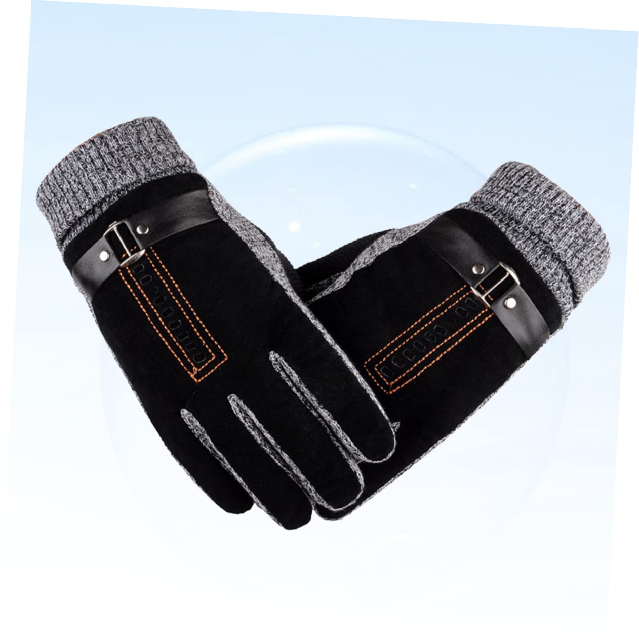 NOLITOY Men's Winter Windproof Gloves Thick Warm Pigskin Leather Mittens with Fleece Lining for Cycling Driving and Outdoor Activities Black