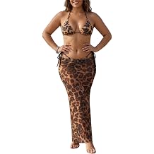 Womens 3 Piece Swimsuit Bikini Set with Mesh Skirt Cover Up Beach Outfit