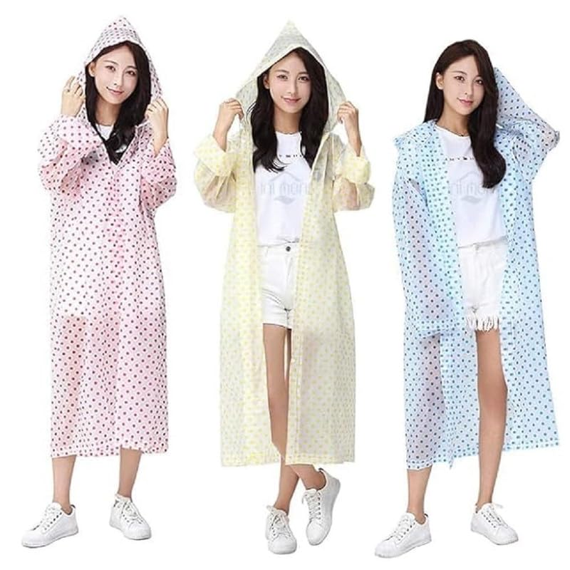EVA RainCoat Transparent Hooded Outdoor Water Resistant RainSuit for Women and Girls (Pack of 3)-image-37