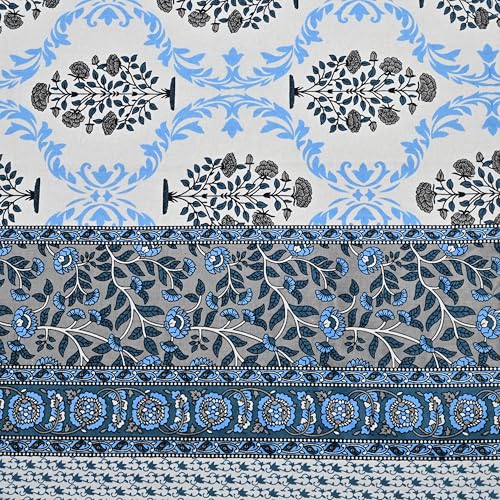 Image of 100% Cotton Single Bedsheet with 1 Pillow Cover | 240 TC Pure Cotton Flat Bed Sheet | Traditional Jaipuri Printed Bedding Set | Soft & Breathable | 60 x 90 Inch (Rangmahal Single 42)