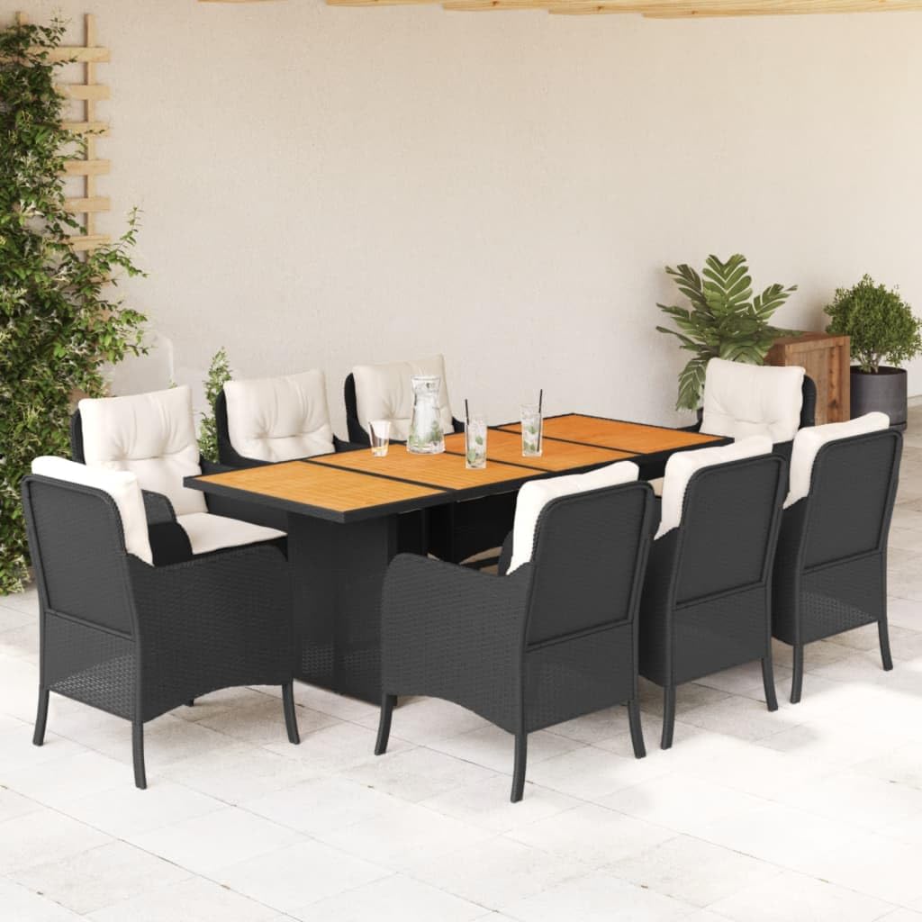 KCCKOM Garden Furniture Set 9 Piece Patio Dining Set with Cushions Black Poly Rattan
