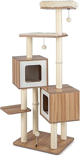 Miniatura 8 de Giantex Árbol para gatos multicapa, torre para gatos de 64.5 pulgadas con postes rascadores de sisal natural, 2 condominios, perca acolchada, cojín