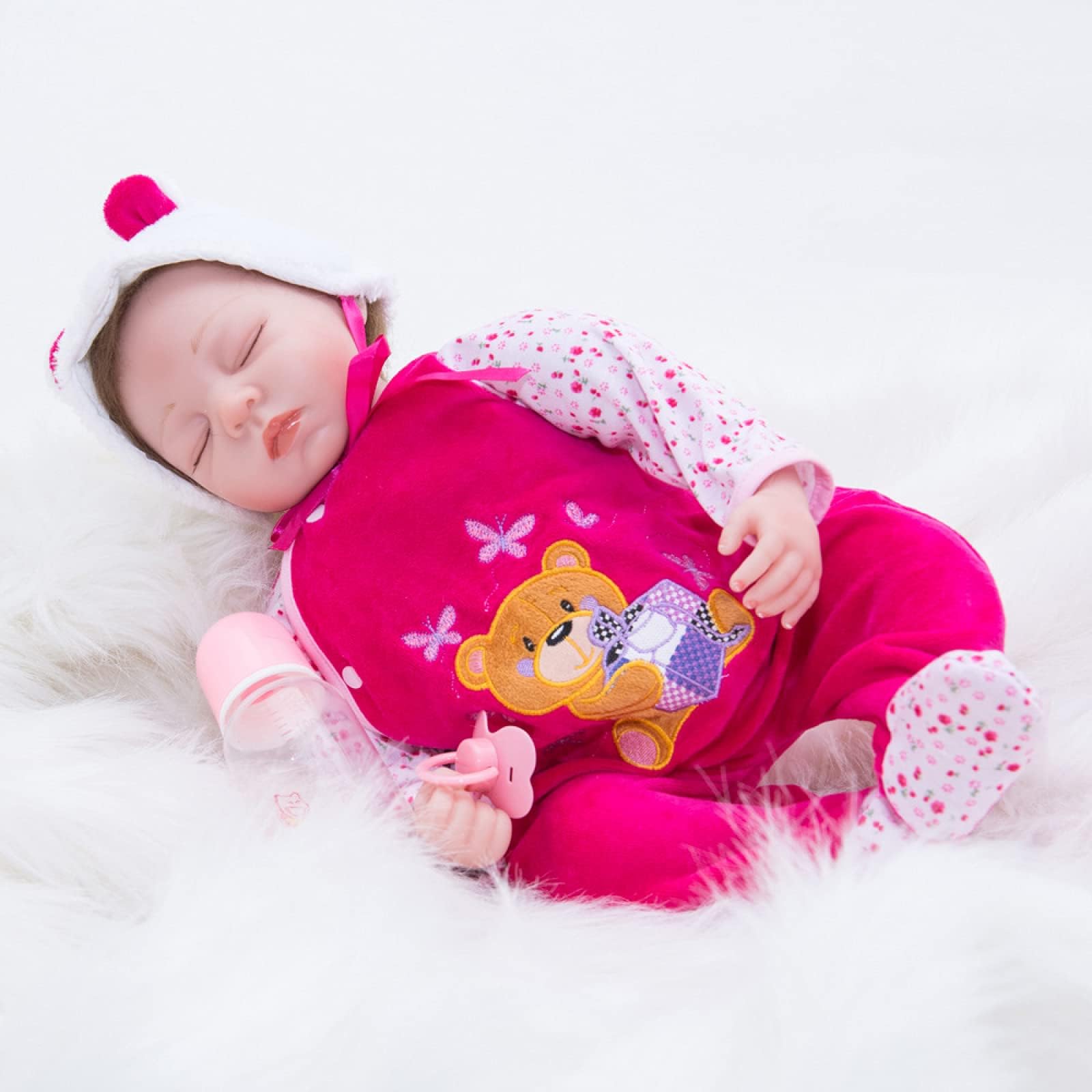 DLLzq Silicone Baby Real Newborn - 22 In Vinyl Silicone Reborn, Cute and Realistic Reborn Baby Doll Silicone Full Body Reality, for Children Kids Gift Set
