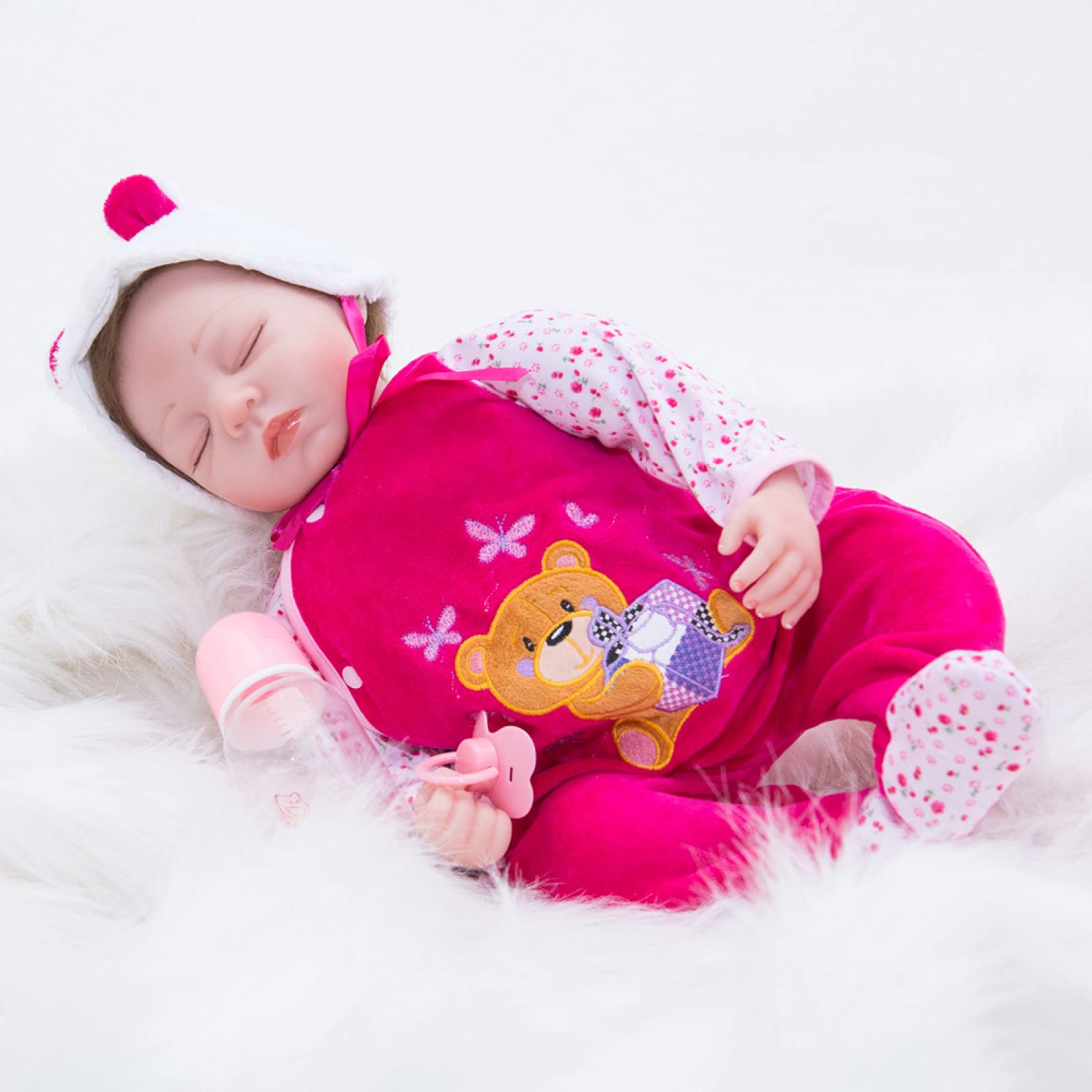 DLLzq Silicone Baby Real Newborn - 22 In Vinyl Silicone Reborn, Cute and Realistic Reborn Baby Doll Silicone Full Body Reality, for Children Kids Gift Set